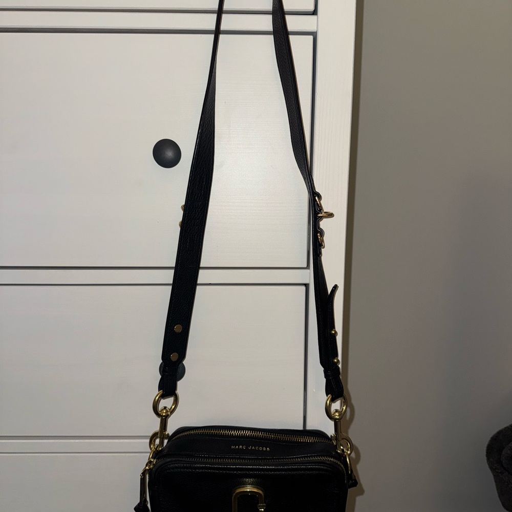 Marc Jacobs Black Leather Crossbody Bag with Gold Accents